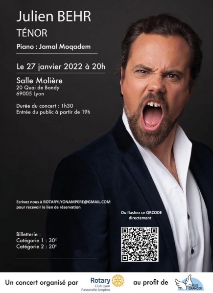Concert exceptionnel du ténor Julien Behr, artiste lyrique d'origine lyonnaise le jeudi 27 janvier 2022, à 20h, salle Molière.